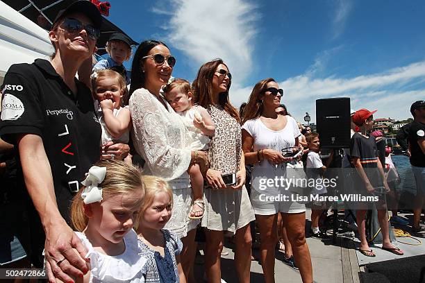 Kelly Landry-Bell , Terry Biviano, Kyly Clarke, Sally Burleigh and children look on as Perpetual LOYAL's deaprts Rose Bay Marina on December 26, 2015...