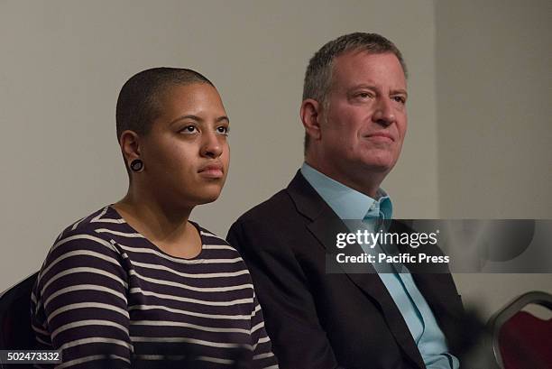 Chiara and her father, Bill de Blasio , listen as Al Sharpton speaks. New York City Mayor Bill de Blasio and his daughter Chiara joined Reverend Al...