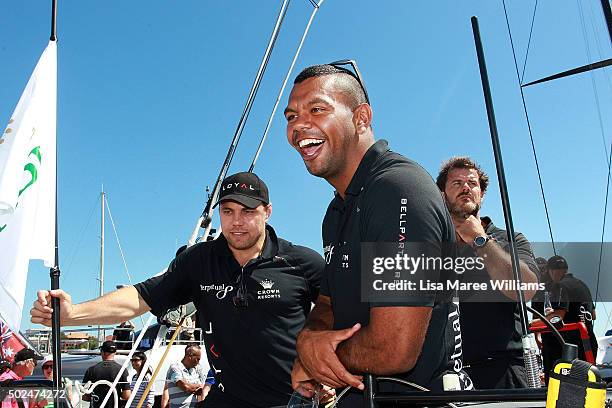 Phil Waugh and Kurtley Beale join other crew members on board Perpetual LOYAL during their Boxing Day Bon Voyage at Rose Bay Marina on December 26,...