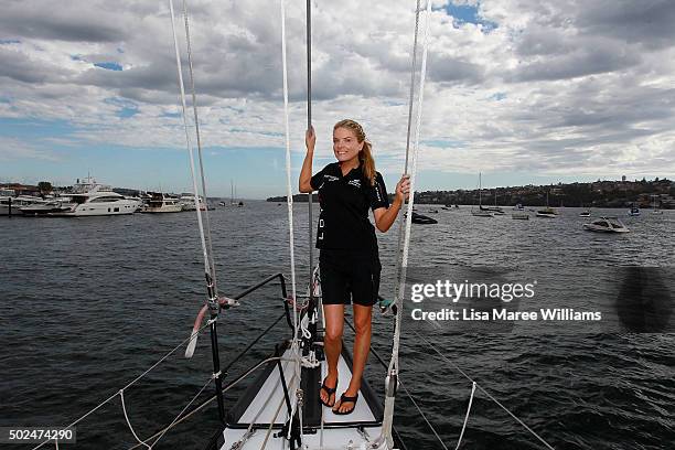 Erin Molan poses during Perpetual LOYAL's Boxing Day Bon Voyage at Rose Bay Marina on December 26, 2015 in Sydney, Australia.