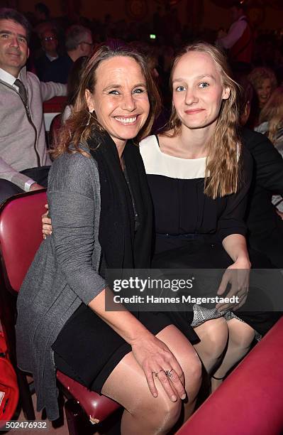 Marie Theres Kroetz-Relin and her daughter Lena during the 'Circus Krone Christmas Show 2015' at Circus Krone on December 25, 2015 in Munich, Germany.