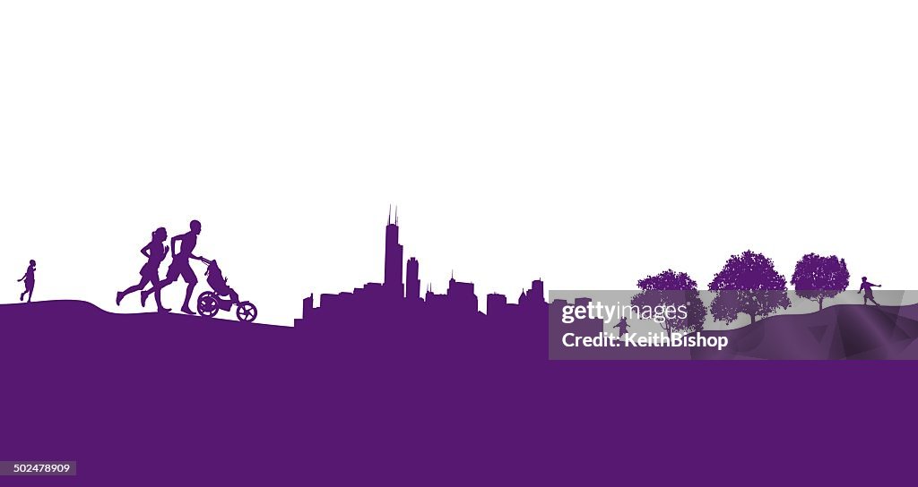 City Park Couple Jogging Exercise Graphic