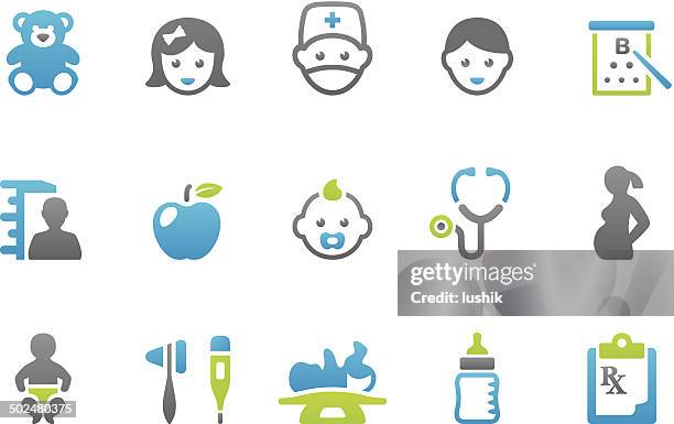 ilustraciones, imágenes clip art, dibujos animados e iconos de stock de stampico iconos-pediatra - cuidado prenatal