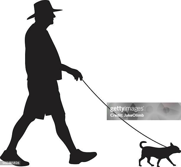 illustrations, cliparts, dessins animés et icônes de senior petite silhouette de chien marche - chien laisse