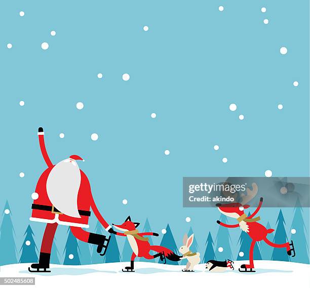 stockillustraties, clipart, cartoons en iconen met santa skate - ice skate