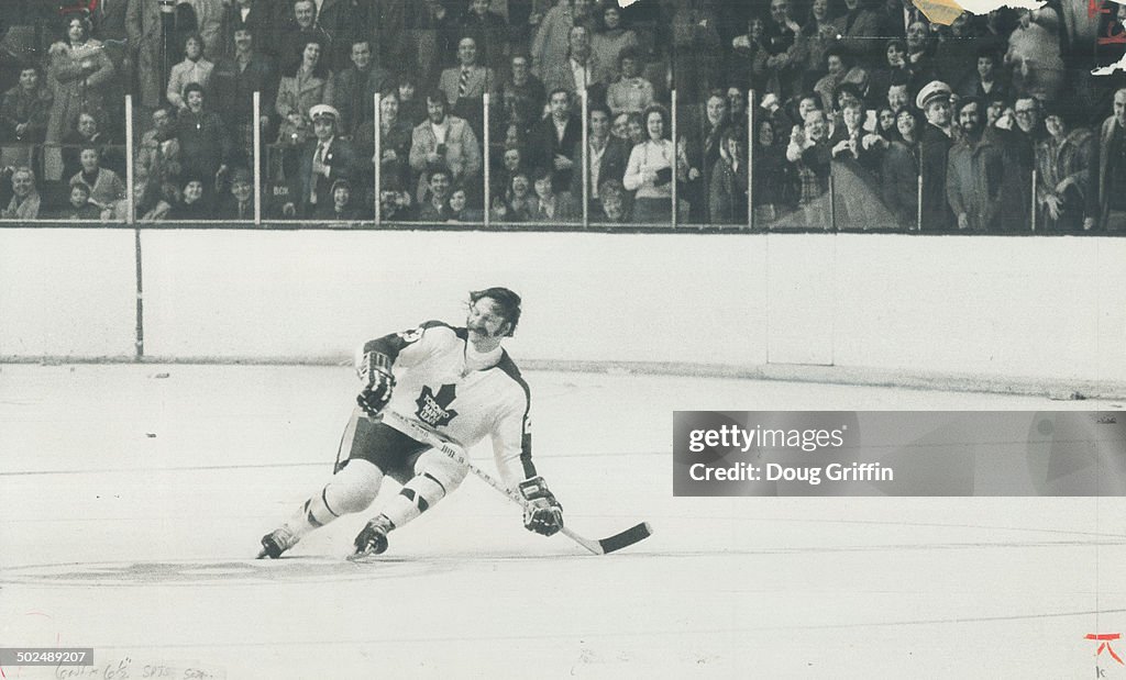 Eddie Shack skates out to a standing ovation by hokcey fans at maple leaf gardens. The Entertainer t