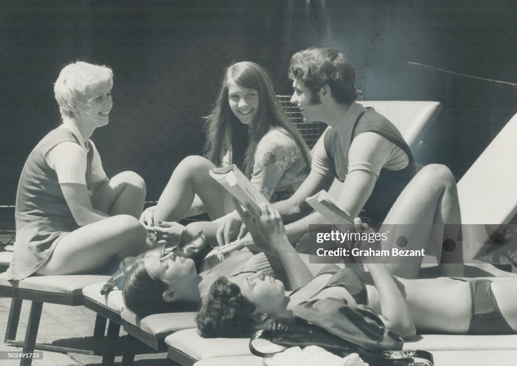 Just relaxing: All is not work for Canada's skating champs. Karen Magnussen (left); favorite for 197