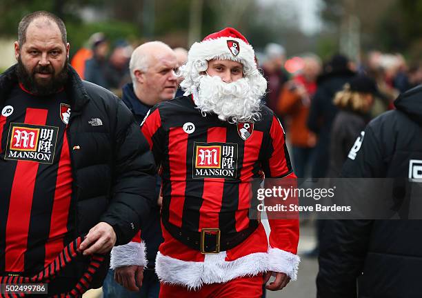 Bournemouth fan wears his Father Christmas outfit prior to the Barclays Premier League match between A.F.C. Bournemouth and Crystal Palace at...