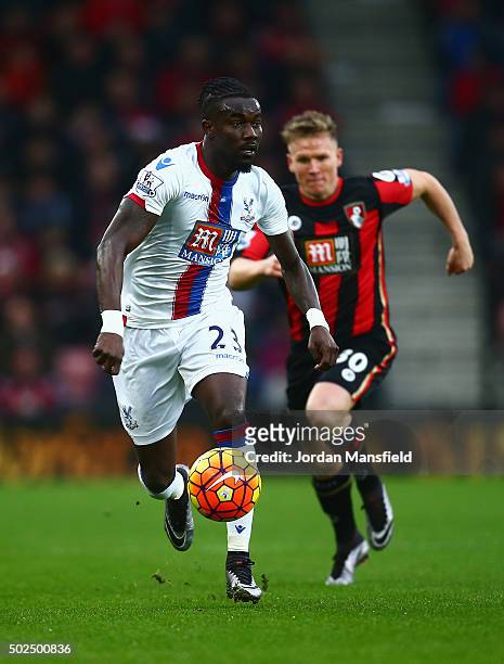 Pape Souare of Crystal Palace goes past Matt Ritchie of Bournemouth during the Barclays Premier League match between A.F.C. Bournemouth and Crystal...