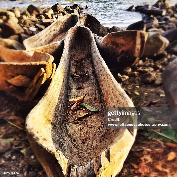 dug out - dugout canoe stock-fotos und bilder