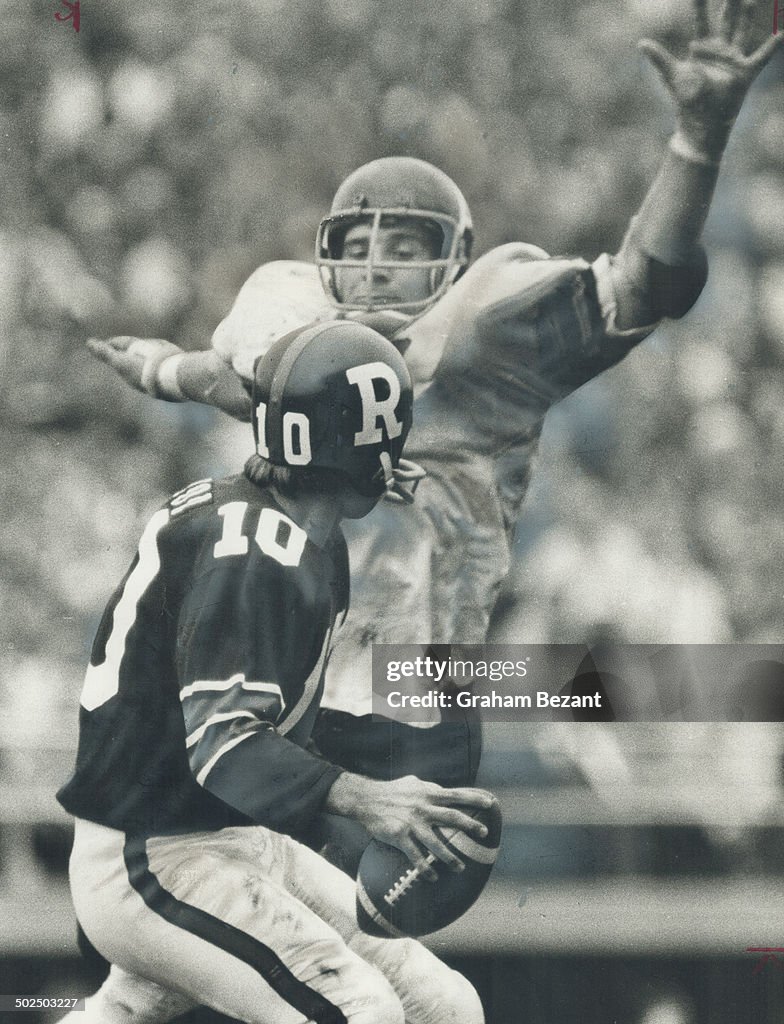 Awesome sight: This is how Argos' Jim Stillwagon looks to opposition quarterbacks as he charges in t