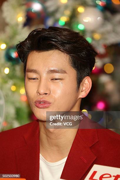South Korean singer and actor Seo In-guk attends a Christmas Eve activity on December 24, 2015 in Hong Kong, China.