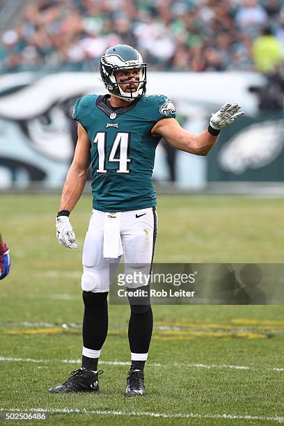 Riley Cooper of the Philadelphia Eagles in action during the game against the Buffalo Bills at Lincoln Financial Field on December 13, 2015 in...
