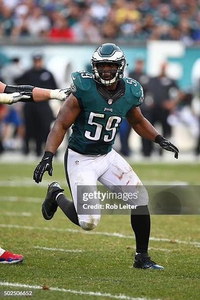 DeMeco Ryans of the Philadelphia Eagles in action during the game against the Buffalo Bills at Lincoln Financial Field on December 13, 2015 in...
