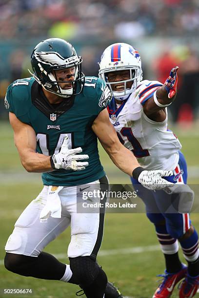 Riley Cooper of the Philadelphia Eagles in action during the game against the Buffalo Bills at Lincoln Financial Field on December 13, 2015 in...