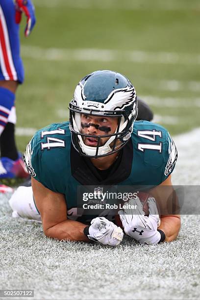 Riley Cooper of the Philadelphia Eagles in action during the game against the Buffalo Bills at Lincoln Financial Field on December 13, 2015 in...