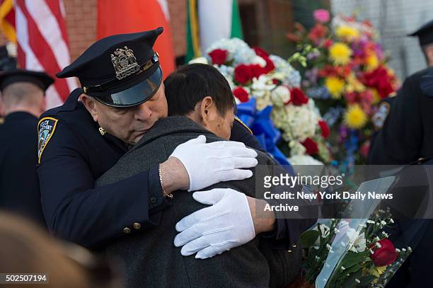 Memorial was held at the 84th Precinct in Brooklyn for Police Officers Rafael Ramos and Wenjian Liu slain last year by a lone gunman on Tompkins...