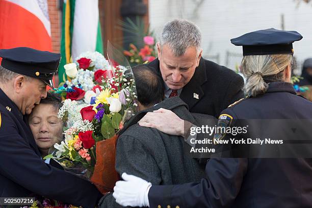 Memorial was held at the 84th Precinct in Brooklyn for Police Officers Rafael Ramos and Wenjian Liu slain last year by a lone gunman on Tompkins...