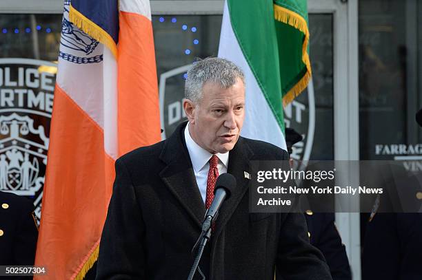 Memorial was held at the 84th Precinct in Brooklyn for Police Officers Rafael Ramos and Wenjian Liu slain last year by a lone gunman on Tompkins...