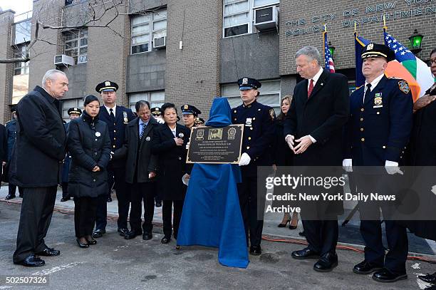 Memorial was held at the 84th Precinct in Brooklyn for Police Officers Rafael Ramos and Wenjian Liu slain last year by a lone gunman on Tompkins...