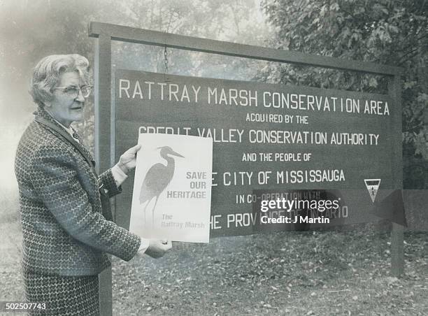 Rattray fund drive starts. Dr. Ruth Hussey; president of the Rattray Marsh Preservation Committee; shows campaign poster as the organization starts...