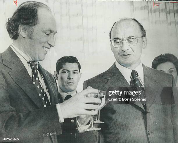 Prime Minister Pierre Trudeau and Mexican President Luis Echeverria toast each other a lunch at the Secretariat of Foreign Relations yesterday in...