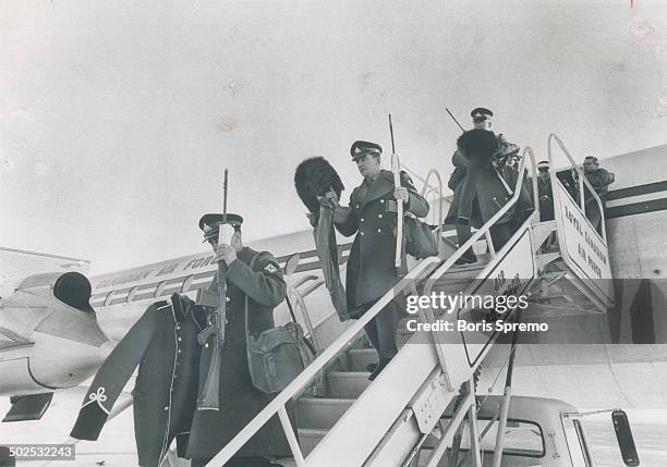 Comrades in arms from Governor-General George Vanier's old regiment -- Quebec's famed fighting Van Doos -- are shown as they arrived in Ottawa...