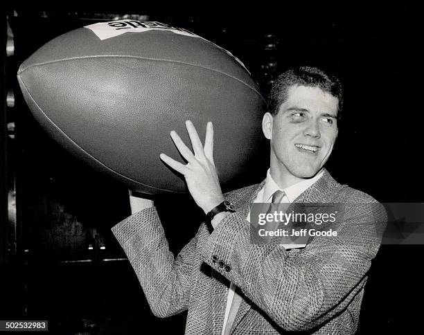 Tough to handle: St. Mary's Huskies' quarterback Chris Flynn luckily won't have to use this football on saturday when his club meets Calgary in the...