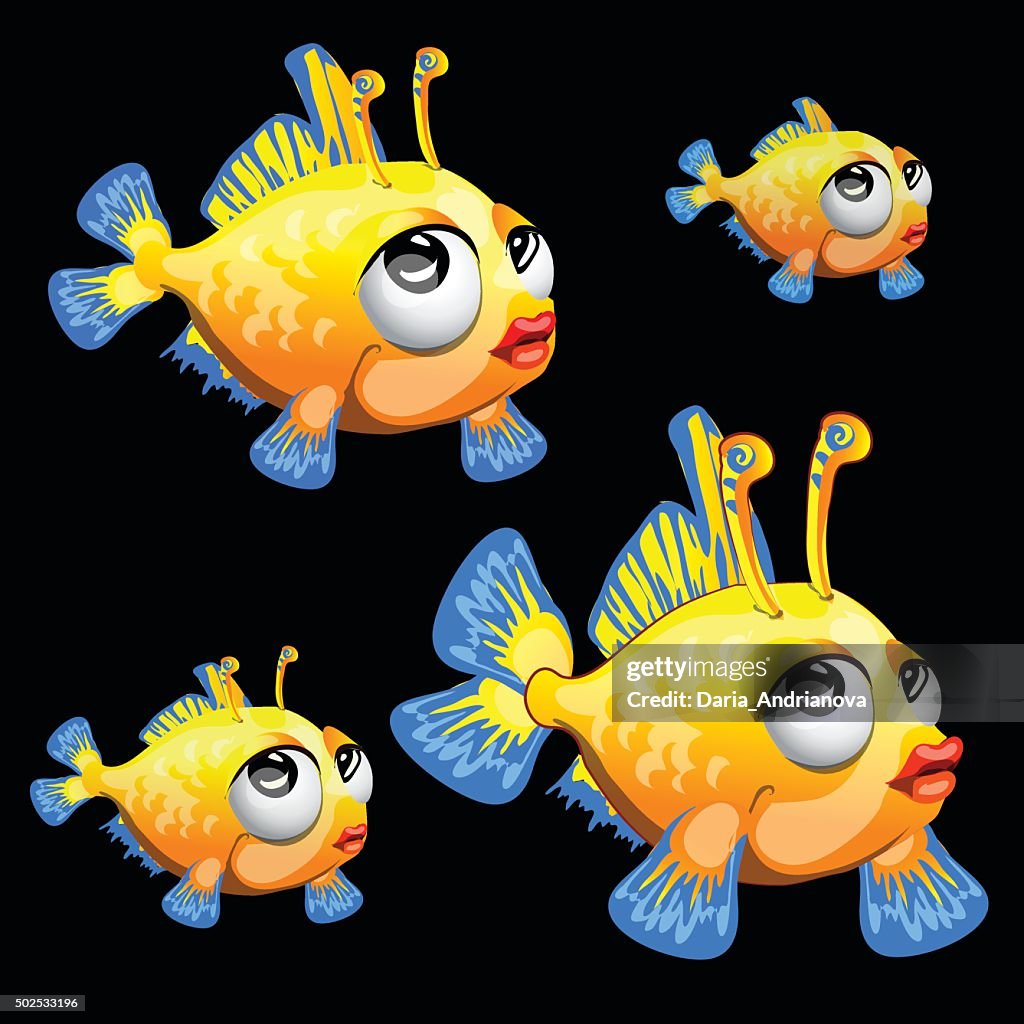 Triste Amarillo Y Azul Pescado Con Antena Aletas Toon Ilustración de stock  - Getty Images