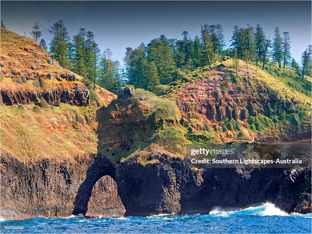 The Archway, a feature in the Volcanic rocky coastline of Norfolk Island.