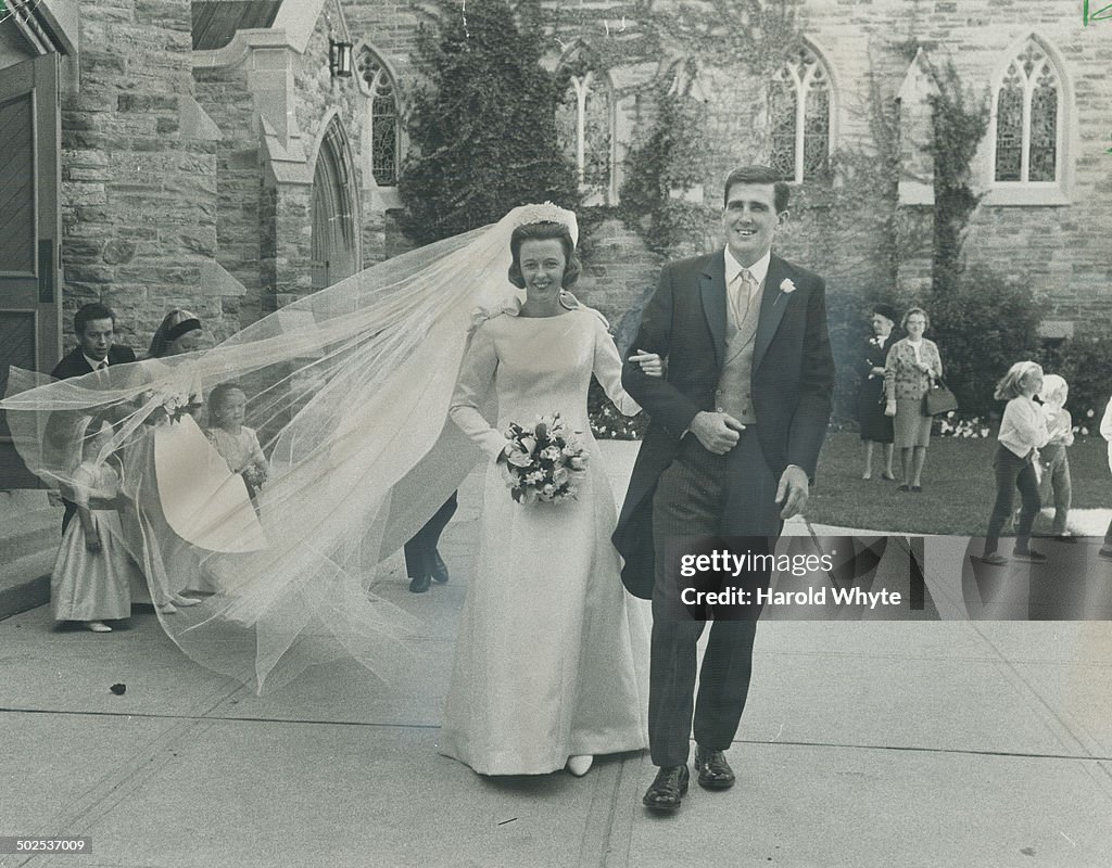Bride and Groom; Mr. and Mrs. Peter Dalglish leave church followed by bridesmaids; Jana Weston; 3; S