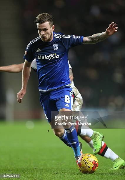 Joe Ralls of Cardiff City in action during the Sky Bet Championship match between Milton Keynes Dons and Cardiff City at stadium:mk on December 26,...
