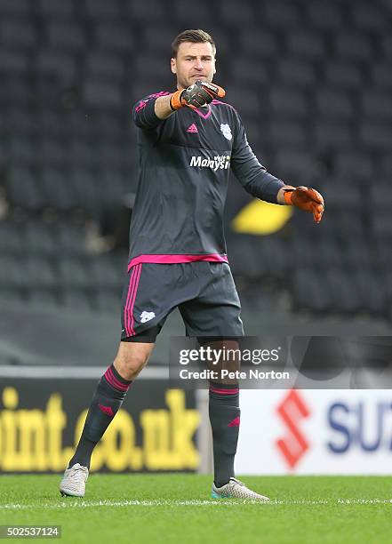 David Marshall of Cardiff City in action during the Sky Bet Championship match between Milton Keynes Dons and Cardiff City at stadium:mk on December...