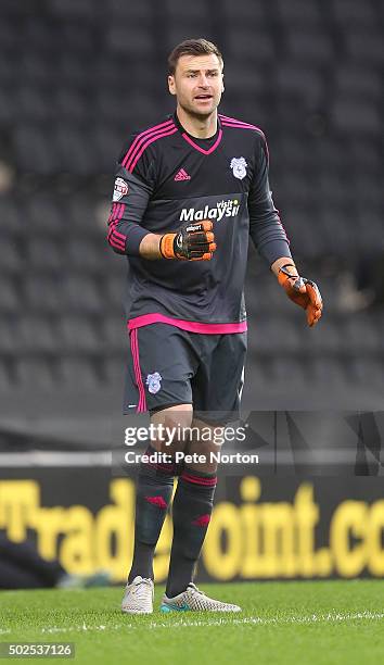 David Marshall of Cardiff City in action during the Sky Bet Championship match between Milton Keynes Dons and Cardiff City at stadium:mk on December...