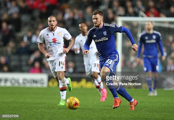 Anthony Pilkington of Cardiff City in action during the Sky Bet Championship match between Milton Keynes Dons and Cardiff City at stadium:mk on...
