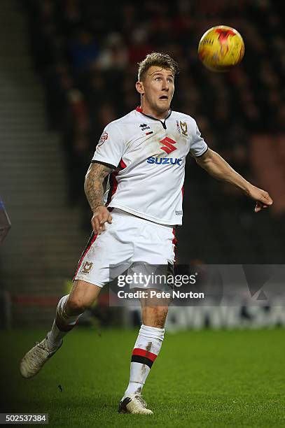 Kyle McFadzean of Milton Keynes Dons in action during the Sky Bet Championship match between Milton Keynes Dons and Cardiff City at stadium:mk on...