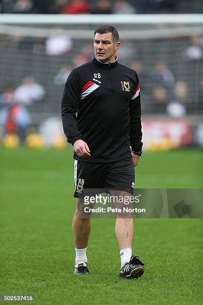 Milton Keynes assistant manager Richie Barker walks from the pitch prior to the Sky Bet Championship match between Milton Keynes Dons and Cardiff...