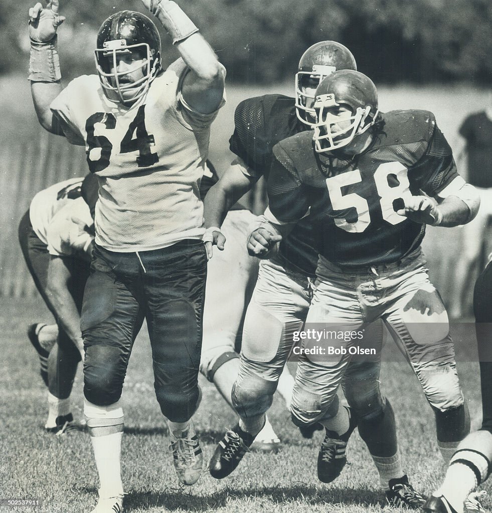 Argos at work: Defensive tackle Garrett Hunsperger (64); Argos' acquisition from British Columbia Li