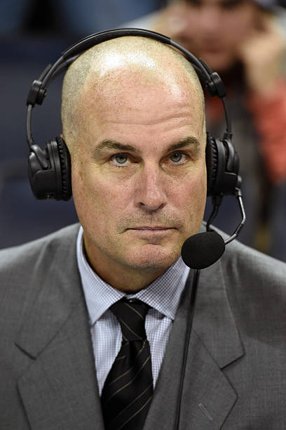 College basketball analyst Jay Bilas looks on during a college basketball game between the Virginia Cavaliers and the California Golden Bears at John...
