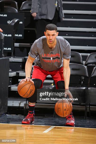 Austin Rivers of the Los Angeles Clippers warms up before the game against the Utah Jazz on December 26, 2015 at vivint.SmartHome Arena in Salt Lake...