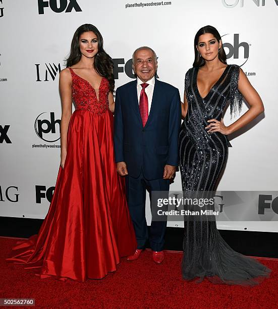 Miss Teen USA Katherine Haik, Founder of CHI Haircare Farouk Shami and Miss Universe 2014 Paulina Vega attend the 2015 Miss Universe Pageant at...