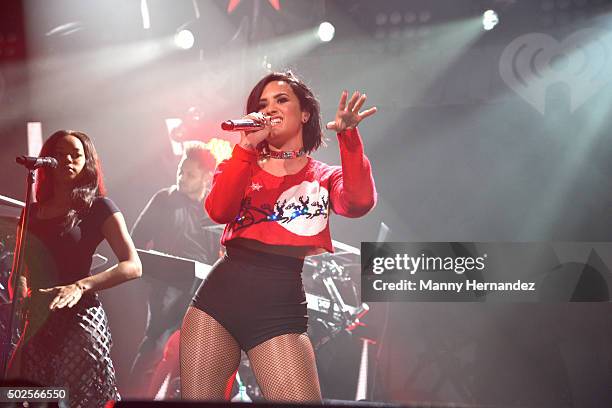 Demi Lovato performs during the 2015 Y100 Jingle Ball at BB&T Center on December 18, 2015 in Sunrise, Florida.