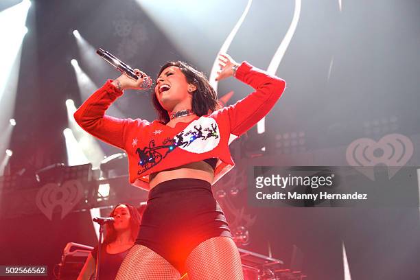 Demi Lovato performs during the 2015 Y100 Jingle Ball at BB&T Center on December 18, 2015 in Sunrise, Florida.