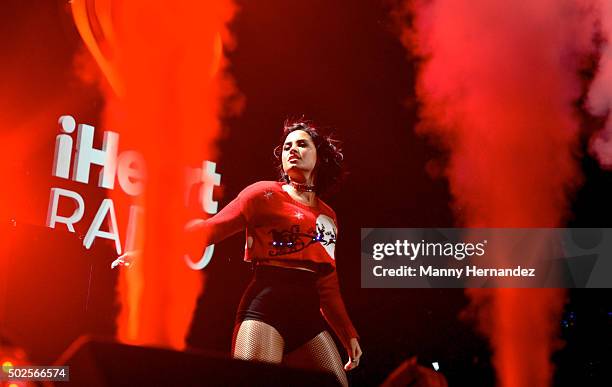 Demi Lovato performs during the 2015 Y100 Jingle Ball at BB&T Center on December 18, 2015 in Sunrise, Florida.