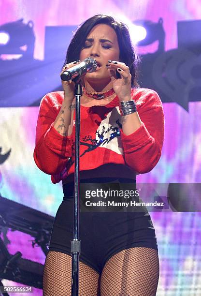 Demi Lovato performs during the 2015 Y100 Jingle Ball at BB&T Center on December 18, 2015 in Sunrise, Florida.