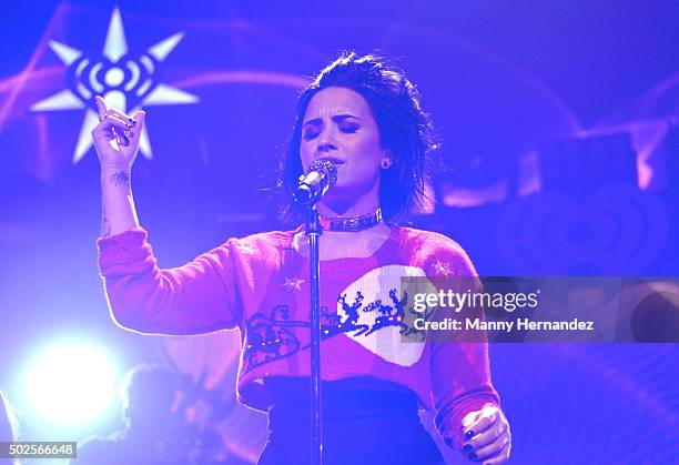 Demi Lovato performs during the 2015 Y100 Jingle Ball at BB&T Center on December 18, 2015 in Sunrise, Florida.