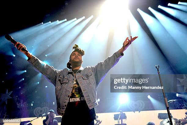 Abel Tesfaye of The Weeknd performs during the 2015 Y100 Jingle Ball at BB&T Center on December 18, 2015 in Sunrise, Florida.