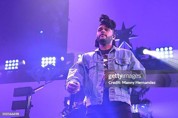 Abel Tesfaye of The Weeknd performs during the 2015 Y100 Jingle Ball at BB&T Center on December 18, 2015 in Sunrise, Florida.