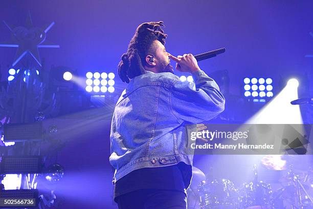 Abel Tesfaye of The Weeknd performs during the 2015 Y100 Jingle Ball at BB&T Center on December 18, 2015 in Sunrise, Florida.