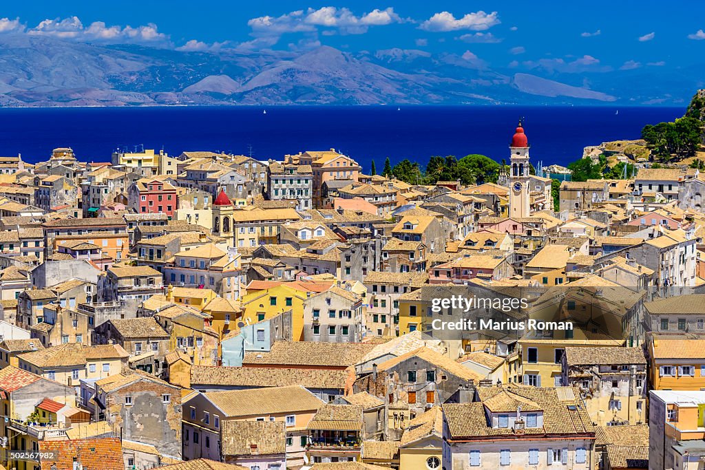 Panoramic view of Corfu Old Town, Ionian Islands, Greece.